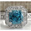 Image 1 : 5.85 CTW Natural Blue Zircon And Diamond Ring 14K Solid White Gold