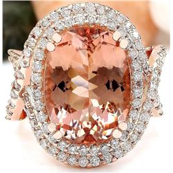11.51 CTW Natural Morganite 18K Solid Rose Gold Diamond Ring