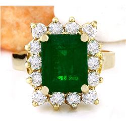 4.70 CTW Natural Emerald 18K Solid Yellow Gold Diamond Ring