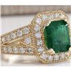 Image 2 : 3.96 CTW Natural Emerald And Diamond Ring 18K Solid Yellow Gold