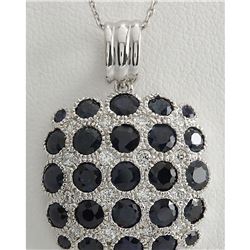 5.23 CTW Natural Sapphire And Diamond Pendant In 14K Solid White Gold