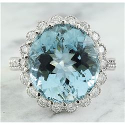 11.87 CTW Aquamarine 18K White Gold Diamond Ring