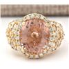 Image 1 : 7.49 CTW Natural Morganite And Diamond Ring In 18K Solid Yellow Gold