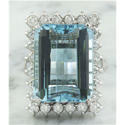 28.80 CTW Aquamarine 14K White Gold Diamond Ring