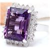 Image 2 : 14.20 CTW Natural Amethyst 18K Solid White Gold Diamond Ring