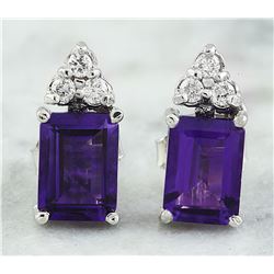 2.65 CTW Amethyst 14K White Gold Diamond Earrings