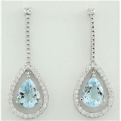 7.70 CTW Aquamarine 14K White Gold Diamond Earrings