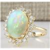 Image 2 : 5.45 CTW Natural Opal And Diamond Ring In 14k Yellow Gold