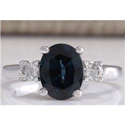 2.47 CTW Natural Blue Sapphire Diamond Ring 18K Solid White Gold
