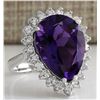 Image 2 : 10.80 CTW Natural Amethyst And Diamond Ring In 18K Solid White Gold
