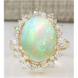 5.45 CTW Natural Opal And Diamond Ring In 18K Yellow Gold