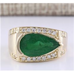 4.18 CTW Natural Emerald And Diamond Ring In 18K Yellow Gold