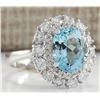 Image 2 : 4.40 CTW Natural Aquamarine And Diamond Ring In 14K Solid White Gold