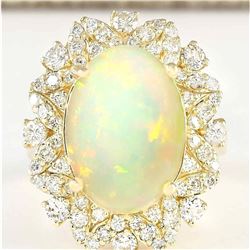 7.68 CTW Natural Opal And Diamond Ring In 14k Yellow Gold