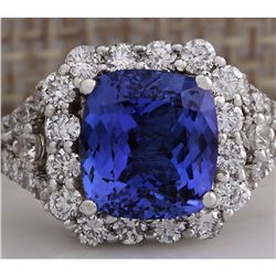 4.89 CTW Natural Blue Tanzanite And Diamond Ring In 14K Solid White Gold