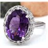 Image 2 : 9.30 CTW Natural Amethyst 14K Solid White Gold Diamond Ring