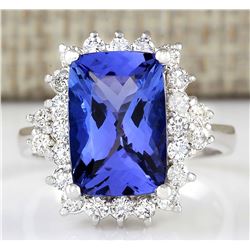 5.55 CTW Natural Blue Tanzanite And Diamond Ring In 18K White Gold