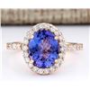 Image 1 : 3.10 CTW Natural Tanzanite And Diamond Ring In 14k Rose Gold