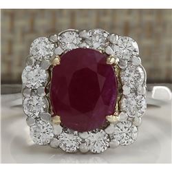 3.47 CTW Natural Ruby And Diamond Ring 18K Solid White Gold