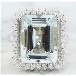 10.77 CTW Aquamarine 18K White Gold Diamond Ring