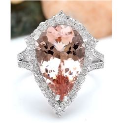 7.49 CTW Natural Morganite 14K Solid White Gold Diamond Ring