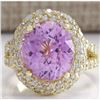 Image 1 : 11.51CTW Natural Pink Kunzite And Diamond Ring In 18K Yellow Gold