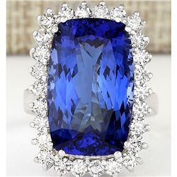 17.50 CTW Natural Tanzanite And Diamond Ring In 14K White Gold