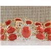 Image 1 : 31.50 CTW Natural Red Coral And Dimond Bracelet In 14k Solid Yellow Gold