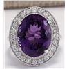 Image 1 : 10.60 CTW Natural Amethyst And Diamond Ring In 18K Solid White Gold