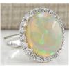 Image 2 : 8.30 CTW Natural Opal And Diamond Ring 18K Solid White Gold