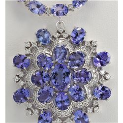 68.84 CTW Natural Tanzanite And Diamond Necklace In 14k White Gold