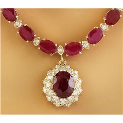 44.60 CTW Ruby 14K Yellow Gold Diamond necklace