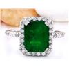 Image 1 : 4.18 CTW Natural Emerald 14K Solid White Gold Diamond Ring