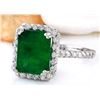 Image 2 : 4.18 CTW Natural Emerald 14K Solid White Gold Diamond Ring