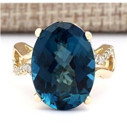 15.37 CTW Natural Topaz And Diamond Ring In 18K Yellow Gold