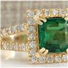 Image 2 : 3.37 CTW Natural Emerald And Diamond Ring In 18K Yellow Gold