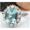 Image 2 : 4.70 CTW Natural Aquamarine 18K Solid White Gold Diamond Ring