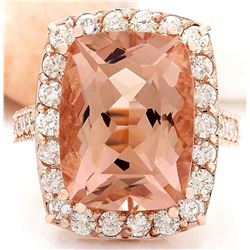 13.63 CTW Natural Morganite 18K Solid Rose Gold Diamond Ring