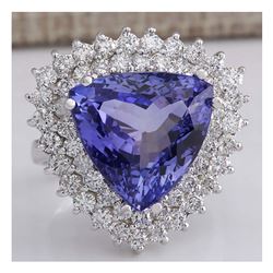 13.62 CTW Natural Blue Tanzanite And Diamond Ring In 14K White Gold Aaa