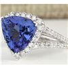 Image 2 : 7.07 CTW Natural Blue Tanzanite And Diamond Ring 18K Solid White Gold
