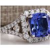 Image 2 : 4.89 CTW Natural Blue Tanzanite And Diamond Ring In 18K Solid White Gold