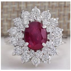 3.79 CTW Natural Ruby And Diamond Ring 18K Solid White Gold