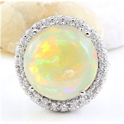 16.02 CTW Natural Opal 18K Solid White Gold Diamond Ring