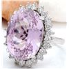 Image 2 : 24.08 CTW Natural Kunzite 14K Solid White Gold Diamond Ring