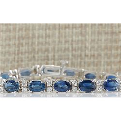 12.80 CTW Natural Blue Sapphire Diamond Bracelet 18K Solid White Gold