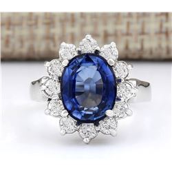 5.14 CTW Natural Ceylon Sapphire And Diamond Ring In 18K White Gold