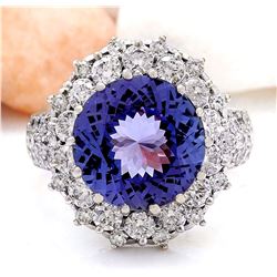 8.17 CTW Natural Tanzanite 18K Solid White Gold Diamond Ring