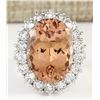 Image 1 : 16.87 CTW Natural Morganite And Diamond Ring In 18K White Gold