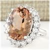 Image 2 : 16.87 CTW Natural Morganite And Diamond Ring In 18K White Gold