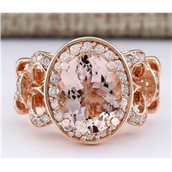 4.50 CTW Natural Morganite And Diamond Ring In 18K Rose Gold